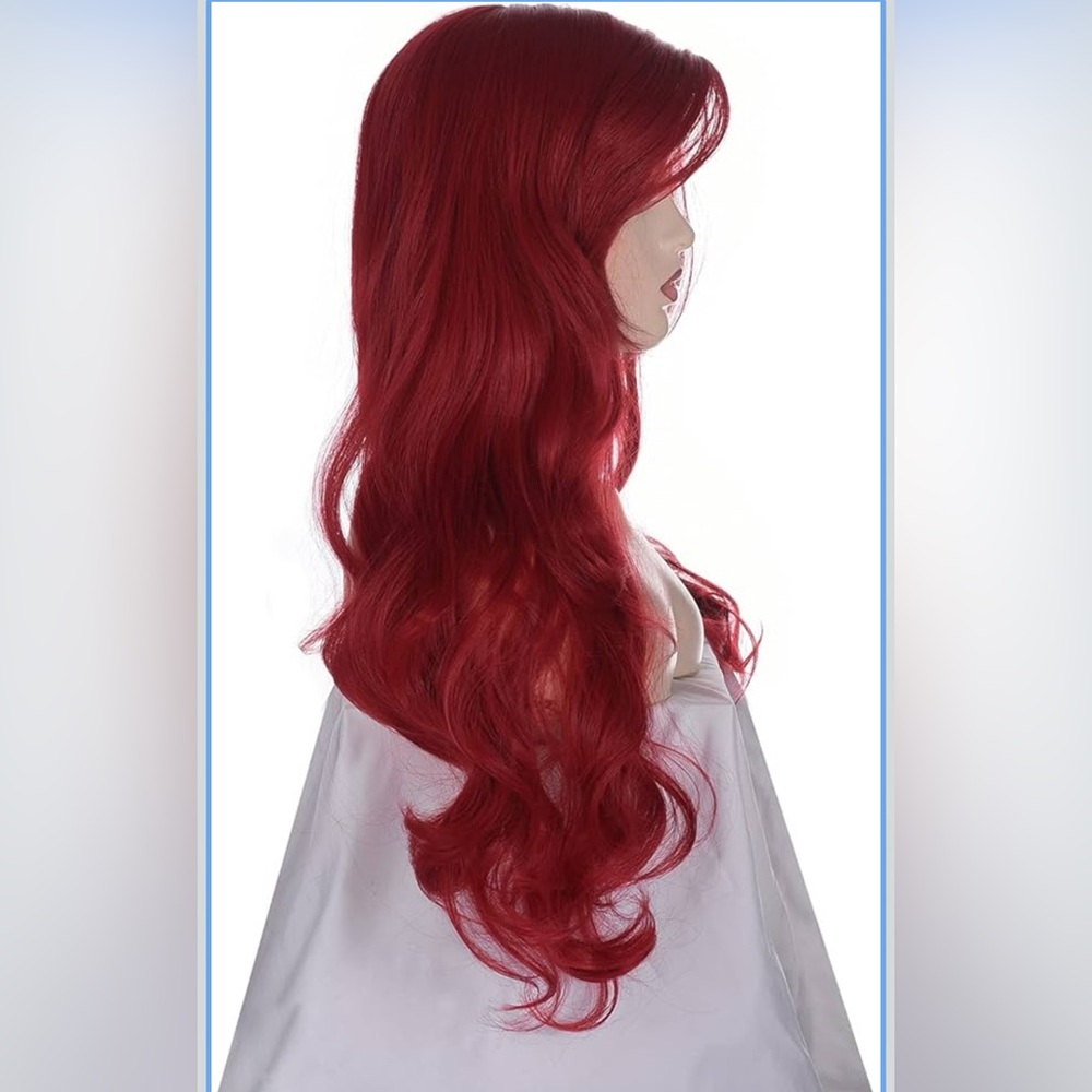MORTICIA Long Curly Wavy Red Hair Cosplay Halloween Costume Wig W/ Mesh